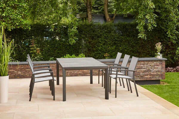 SIENA GARDEN Carlos/Velia Dining Set, Anthrazit/grau, Alu/Ranotex®-Gewebe/Keramik, 220 X 100cm, Inkl. 6 Diningsessel 1 SIENA GARDEN Carlos/Velia Dining Set, Anthrazit/grau, Alu/Ranotex®-Gewebe/Keramik, 220 X 100cm, Inkl. 6 Diningsessel