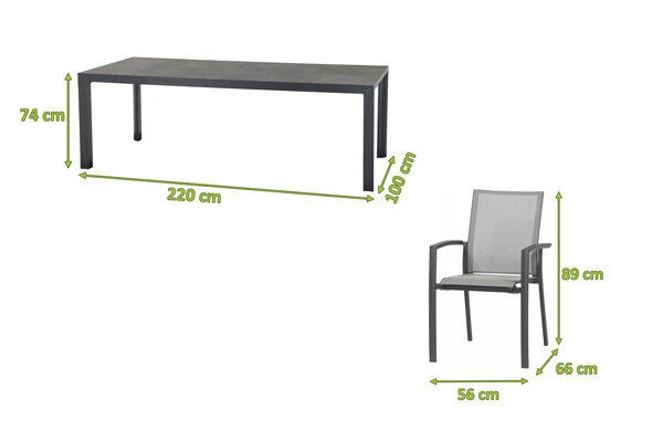 SIENA GARDEN Carlos/Velia Dining Set, Anthrazit/grau, Alu/Ranotex®-Gewebe/Keramik, 220 X 100cm, Inkl. 6 Diningsessel 5 SIENA GARDEN Carlos/Velia Dining Set, Anthrazit/grau, Alu/Ranotex®-Gewebe/Keramik, 220 X 100cm, Inkl. 6 Diningsessel – Bild 5
