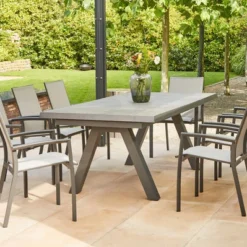 SIENA GARDEN Tirana/Velia Dining Set, Anthrazit/grau, Alu/Ranotex®-Gewebe/Keramik, 205-265 X 103 X 76 Cm, Inkl. 8 Diningsessel