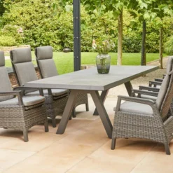 SIENA GARDEN Tirana/Solea Dining Set, Anthrazit/blau, Alu/Gardino®-Geflecht/Keramik, 205-265 X 103 X 76 Cm, Inkl. 6 Diningsessel, Stufenlos Verstellbar