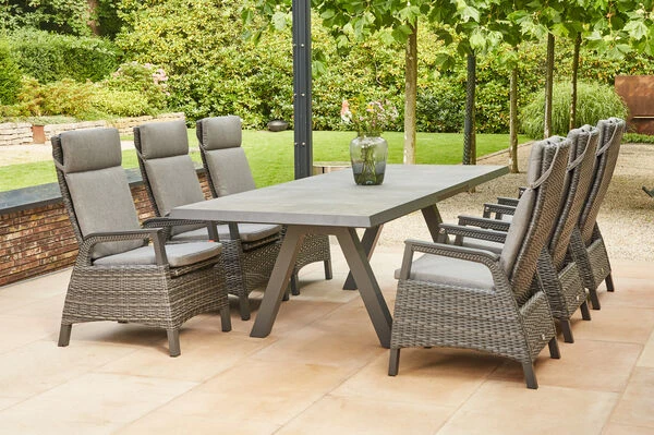 SIENA GARDEN Tirana/Solea Dining Set, Anthrazit/blau, Alu/Gardino®-Geflecht/Keramik, 205-265 X 103 X 76 Cm, Inkl. 6 Diningsessel, Stufenlos Verstellbar 1 SIENA GARDEN Tirana/Solea Dining Set, Anthrazit/blau, Alu/Gardino®-Geflecht/Keramik, 205-265 X 103 X 76 Cm, Inkl. 6 Diningsessel, Stufenlos Verstellbar