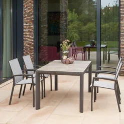 SIENA GARDEN Silva/Velia Dining Set, Anthrazit/grau, Alu/Ranotex®-Gewebe/Keramik, 140 X 90cm, Inkl. 4 Diningsessel