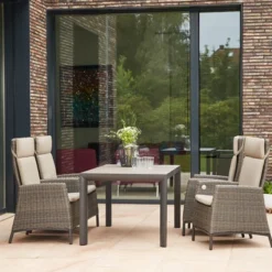 SIENA GARDEN Silva/Amira Dining Set, Anthrazit/grau, Alu/Gardino®-Geflecht/Keramik, 140 X 90cm, Inkl. 4 Diningsessel, Verstellbar