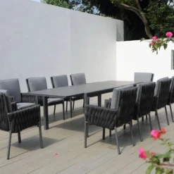 Günstiges Garten Perle Geschäft 11 OUTFLEXX Esstischgarnitur, Anthrazit, Alu, Ausziehtisch 180/270x100 Cm, 10 Sessel