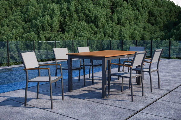 VILLANA Esstischgarnitur, Anthrazit/grau, Alu/ FSC-Akazienholz, Ausziehtisch 150/200 Cm, 6 Stapelstühle 6 VILLANA Esstischgarnitur, Anthrazit/grau, Alu/ FSC-Akazienholz, Ausziehtisch 150/200 Cm, 6 Stapelstühle – Bild 6