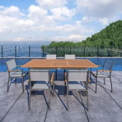 VILLANA Esstischgarnitur, Anthrazit/grau, Alu/ FSC-Akazienholz, Ausziehtisch 150/200 Cm, 6 Stapelstühle 25 VILLANA Esstischgarnitur, Anthrazit/grau, Alu/ FSC-Akazienholz, Ausziehtisch 150/200 Cm, 6 Stapelstühle -Günstiges Garten Perle Geschäft 23910 CGI 03.jpg