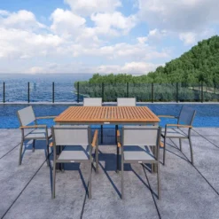 VILLANA Esstischgarnitur, Anthrazit/grau, Alu/ FSC-Akazienholz, Ausziehtisch 150/200 Cm, 6 Stapelstühle 26 VILLANA Esstischgarnitur, Anthrazit/grau, Alu/ FSC-Akazienholz, Ausziehtisch 150/200 Cm, 6 Stapelstühle -Günstiges Garten Perle Geschäft 23910 CGI 04.jpg