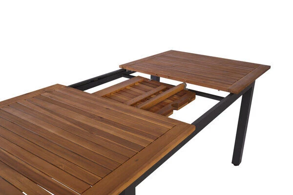 VILLANA Esstischgarnitur, Anthrazit/grau, Alu/ FSC-Akazienholz, Ausziehtisch 150/200 Cm, 6 Stapelstühle 13 VILLANA Esstischgarnitur, Anthrazit/grau, Alu/ FSC-Akazienholz, Ausziehtisch 150/200 Cm, 6 Stapelstühle – Bild 13