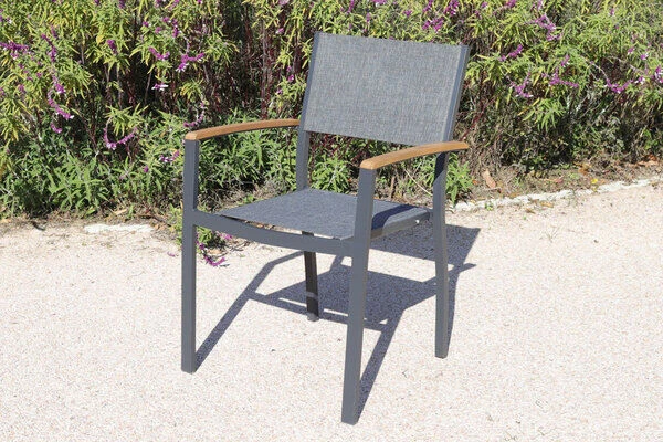 VILLANA Esstischgarnitur, Anthrazit/grau, Alu/ FSC-Akazienholz, Ausziehtisch 150/200 Cm, 6 Stapelstühle 3 VILLANA Esstischgarnitur, Anthrazit/grau, Alu/ FSC-Akazienholz, Ausziehtisch 150/200 Cm, 6 Stapelstühle – Bild 3