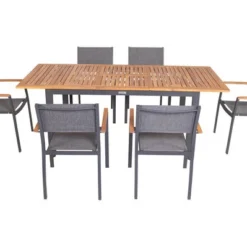 VILLANA Esstischgarnitur, Anthrazit/grau, Alu/ FSC-Akazienholz, Ausziehtisch 150/200 Cm, 6 Stapelstühle 27 VILLANA Esstischgarnitur, Anthrazit/grau, Alu/ FSC-Akazienholz, Ausziehtisch 150/200 Cm, 6 Stapelstühle -Günstiges Garten Perle Geschäft 23910 15.jpg