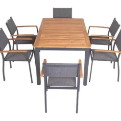 VILLANA Esstischgarnitur, Anthrazit/grau, Alu/ FSC-Akazienholz, Ausziehtisch 150/200 Cm, 6 Stapelstühle 29 VILLANA Esstischgarnitur, Anthrazit/grau, Alu/ FSC-Akazienholz, Ausziehtisch 150/200 Cm, 6 Stapelstühle -Günstiges Garten Perle Geschäft 23910 17.jpg