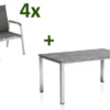 KETTLER Cubic/Basic Plus Esstischgarnitur, Silber/anthrazit, Alu/Textilene, Tisch 160x90 Cm, 4 Stapelsessel