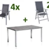 KETTLER Cubic Esstischgarnitur, Silber/anthrazit/grau, Alu/Textilene, Tisch 160x90 Cm, 4 Stapelsessel, 2 Multipo