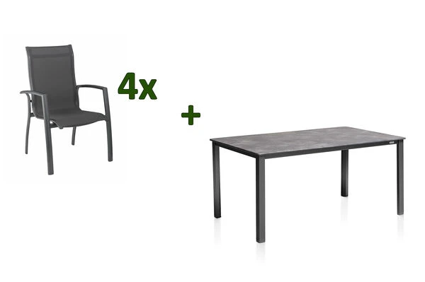 KETTLER Cubic/Legato Esstischgarnitur, Anthrazit, Alu/Kettalit/Textilene, 160x90 Cm, 4 Stapelsessel 1 KETTLER Cubic/Legato Esstischgarnitur, Anthrazit, Alu/Kettalit/Textilene, 160x90 Cm, 4 Stapelsessel