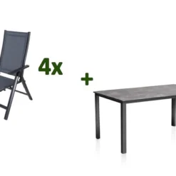 KETTLER Cubic Esstischgarnitur, Anthrazit, Alu/Kettalit/Textilene, 160x90 Cm, 4 Multipos