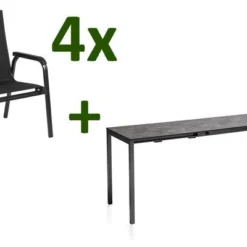 Günstiges Garten Perle Geschäft 19 KETTLER Cubic/Basic Plus Padded Esstischgarnitur, Anthrazit, Alu/HPL/Textilene, 140/210x70 Cm, 4 Stapelsessel