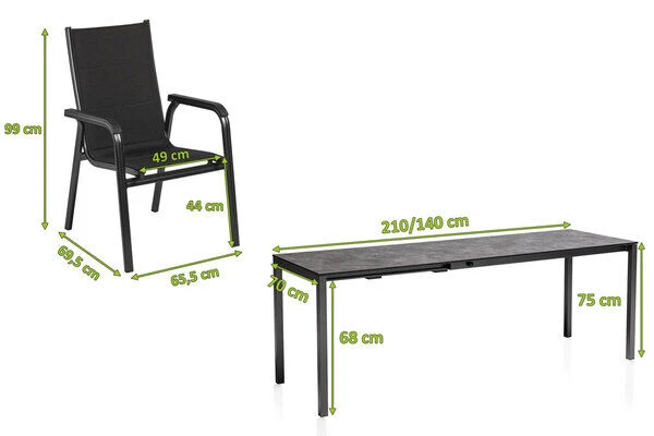 KETTLER Cubic/Basic Plus Padded Esstischgarnitur, Anthrazit, Alu/HPL/Textilene, 140/210x70 Cm, 4 Stapelsessel 5 KETTLER Cubic/Basic Plus Padded Esstischgarnitur, Anthrazit, Alu/HPL/Textilene, 140/210x70 Cm, 4 Stapelsessel – Bild 5