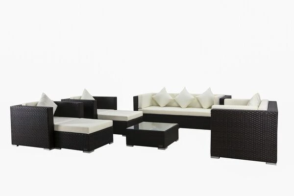 OUTFLEXX Loungemöbel-Set, Braun, Polyrattan, Für 9 Personen, Inkl. Kaffeetisch, Wasserfeste Kissenbox 2 OUTFLEXX Loungemöbel-Set, Braun, Polyrattan, Für 9 Personen, Inkl. Kaffeetisch, Wasserfeste Kissenbox – Bild 2