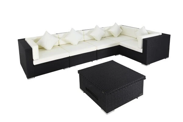 OUTFLEXX Loungemöbel-Set Polyrattan, Schwarz, Für 5 Personen, Inkl. Loungetisch, Wasserfeste Kissenbox 2 OUTFLEXX Loungemöbel-Set Polyrattan, Schwarz, Für 5 Personen, Inkl. Loungetisch, Wasserfeste Kissenbox – Bild 2