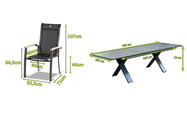 HARTMAN Sondermodell Xanadu / Alice Esstischgarnitur, Xerix/schwarz, Alu/Glaskeramik, 4x4 Textilen, 6 Stapelsessel, 220/280x100cm 5 HARTMAN Sondermodell Xanadu / Alice Esstischgarnitur, Xerix/schwarz, Alu/Glaskeramik, 4x4 Textilen, 6 Stapelsessel, 220/280x100cm – Bild 5
