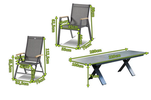HARTMAN Sondermodell Xanadu / Aruba Set, Xerix/anthrazit, Alu/Glaskeramik, 2 Stapelsessel, 6 Multipos, 220/280x100cm 2 HARTMAN Sondermodell Xanadu / Aruba Set, Xerix/anthrazit, Alu/Glaskeramik, 2 Stapelsessel, 6 Multipos, 220/280x100cm – Bild 2