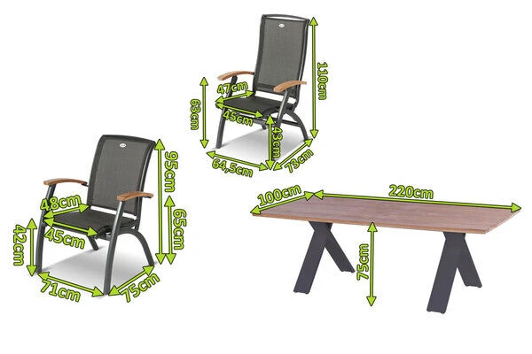 HARTMAN Xanadu / Da Vinci Sitzgruppe, Xerix/anthrazit, Alu/Teakholz, 6 Diningsessel, 2 Multipos, 220x100cm 2 HARTMAN Xanadu / Da Vinci Sitzgruppe, Xerix/anthrazit, Alu/Teakholz, 6 Diningsessel, 2 Multipos, 220x100cm – Bild 2