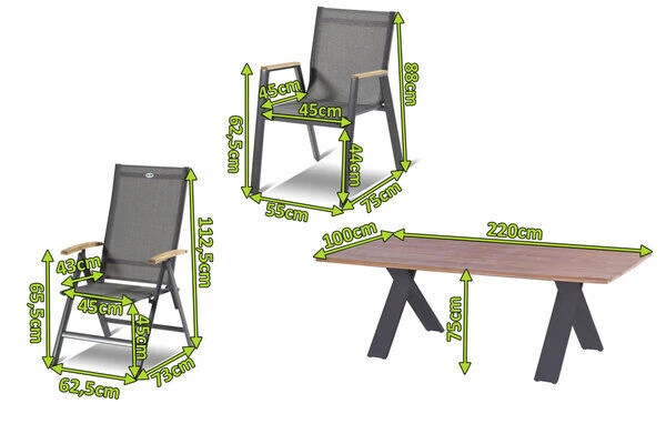 HARTMAN Xanadu / Aruba Set, Xerix/anthrazit, Alu/Teakholz, 2 Stapelsessel, 6 Multipos, Teakarmlehnen, 220x100cm 2 HARTMAN Xanadu / Aruba Set, Xerix/anthrazit, Alu/Teakholz, 2 Stapelsessel, 6 Multipos, Teakarmlehnen, 220x100cm – Bild 2