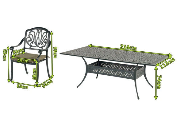 HARTMAN Amalfi Esstischgarnitur, Dunkelgrün, Alu-Guss, 6 Diningsessel, Inkl. Polster, 214x112 Cm 2 HARTMAN Amalfi Esstischgarnitur, Dunkelgrün, Alu-Guss, 6 Diningsessel, Inkl. Polster, 214x112 Cm – Bild 2