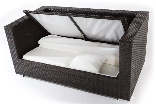 OUTFLEXX 2-Sitzer Sofa, Braun, Polyrattan, 152x85x70cm, Inkl. Polster, Wasserfeste Kissenbox 2 OUTFLEXX 2-Sitzer Sofa, Braun, Polyrattan, 152x85x70cm, Inkl. Polster, Wasserfeste Kissenbox – Bild 2