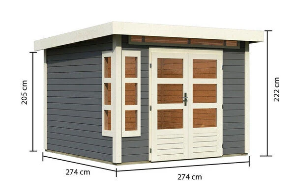 KARIBU Gartenhaus Kastorf 6, Terragrau, Fichtenholz 28mm, 305 X 274 X 222 Cm, Flachdach, Inkl. Oberlicht 5 KARIBU Gartenhaus Kastorf 6, Terragrau, Fichtenholz 28mm, 305 X 274 X 222 Cm, Flachdach, Inkl. Oberlicht – Bild 5