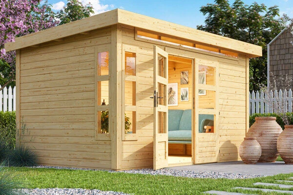 KARIBU Gartenhaus Kastorf 7, Naturbelassen, Fichtenholz 28mm, 396 X 244 X 222 Cm, Flachdach, Inkl. Oberlicht 1 KARIBU Gartenhaus Kastorf 7, Naturbelassen, Fichtenholz 28mm, 396 X 244 X 222 Cm, Flachdach, Inkl. Oberlicht