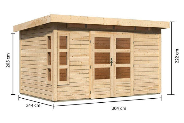 KARIBU Gartenhaus Kastorf 7, Naturbelassen, Fichtenholz 28mm, 396 X 244 X 222 Cm, Flachdach, Inkl. Oberlicht 5 KARIBU Gartenhaus Kastorf 7, Naturbelassen, Fichtenholz 28mm, 396 X 244 X 222 Cm, Flachdach, Inkl. Oberlicht – Bild 5