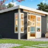 KARIBU Gartenhaus Kastorf 7, Terragrau, Fichtenholz 28mm, 396 X 244 X 222 Cm, Flachdach, Inkl. Oberlicht