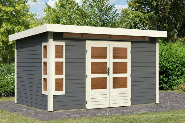 KARIBU Gartenhaus Kastorf 7, Terragrau, Fichtenholz 28mm, 396 X 244 X 222 Cm, Flachdach, Inkl. Oberlicht 2 KARIBU Gartenhaus Kastorf 7, Terragrau, Fichtenholz 28mm, 396 X 244 X 222 Cm, Flachdach, Inkl. Oberlicht – Bild 2