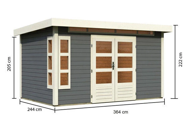 KARIBU Gartenhaus Kastorf 7, Terragrau, Fichtenholz 28mm, 396 X 244 X 222 Cm, Flachdach, Inkl. Oberlicht 5 KARIBU Gartenhaus Kastorf 7, Terragrau, Fichtenholz 28mm, 396 X 244 X 222 Cm, Flachdach, Inkl. Oberlicht – Bild 5