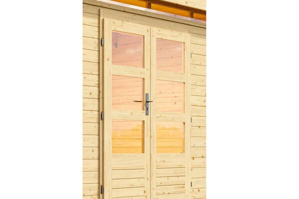 KARIBU Gartenhaus Kastorf 7, Naturbelassen, Fichtenholz 28mm, 702 X 244 X 222 Cm, Flachdach, Anbau 3,2m 2 KARIBU Gartenhaus Kastorf 7, Naturbelassen, Fichtenholz 28mm, 702 X 244 X 222 Cm, Flachdach, Anbau 3,2m – Bild 2