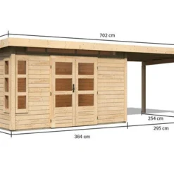 KARIBU Gartenhaus Kastorf 7, Naturbelassen, Fichtenholz 28mm, 702 X 244 X 222 Cm, Flachdach, Anbau 3,2m 13 KARIBU Gartenhaus Kastorf 7, Naturbelassen, Fichtenholz 28mm, 702 X 244 X 222 Cm, Flachdach, Anbau 3,2m -Günstiges Garten Perle Geschäft 30467 3 05.jpg