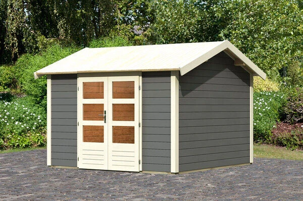 KARIBU Gartenhaus Theres 7, Terragrau, Fichtenholz 28mm, 337 X 304 X 250 Cm, Satteldach, Massivholzdach 1 KARIBU Gartenhaus Theres 7, Terragrau, Fichtenholz 28mm, 337 X 304 X 250 Cm, Satteldach, Massivholzdach