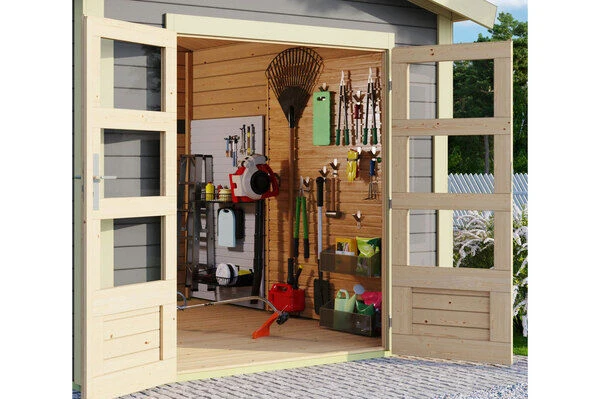 KARIBU Gartenhaus Theres 7, Terragrau, Fichtenholz 28mm, 337 X 304 X 250 Cm, Satteldach, Massivholzdach 2 KARIBU Gartenhaus Theres 7, Terragrau, Fichtenholz 28mm, 337 X 304 X 250 Cm, Satteldach, Massivholzdach – Bild 2