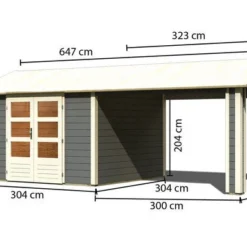 KARIBU Gartenhaus Theres 7, Terragrau, Fichtenholz 28mm, 648 X 304 X 250 Cm, Satteldach, Inkl. Dachausbauelement -Günstiges Garten Perle Geschäft 30471 4 05.jpg
