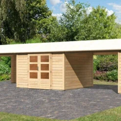 KARIBU Gartenhaus Theres 7, Naturbelassen, Fichtenholz 28mm, 947 X 304 X 250 Cm, Satteldach, 2 Dachausbauelemente -Günstiges Garten Perle Geschäft 30472 3 02.jpg