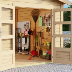 KARIBU Gartenhaus Theres 7, Naturbelassen, Fichtenholz 28mm, 947 X 304 X 250 Cm, Satteldach, 2 Dachausbauelemente -Günstiges Garten Perle Geschäft 30472 3 03.jpg