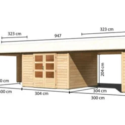 KARIBU Gartenhaus Theres 7, Naturbelassen, Fichtenholz 28mm, 947 X 304 X 250 Cm, Satteldach, 2 Dachausbauelemente -Günstiges Garten Perle Geschäft 30472 3 05.jpg