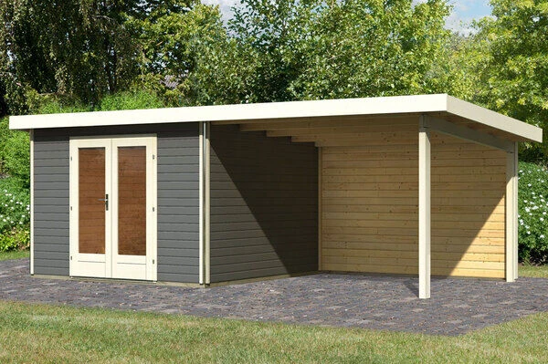 KARIBU Gartenhaus Radeburg 1, Terragrau, Fichtenholz 40mm, 664 X 309 X 229,5 Cm, Pultdach, Anbau 3,3m Mit Rückwand 1 KARIBU Gartenhaus Radeburg 1, Terragrau, Fichtenholz 40mm, 664 X 309 X 229,5 Cm, Pultdach, Anbau 3,3m Mit Rückwand