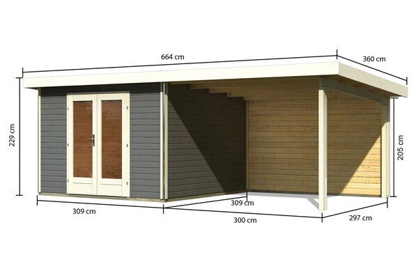 KARIBU Gartenhaus Radeburg 1, Terragrau, Fichtenholz 40mm, 664 X 309 X 229,5 Cm, Pultdach, Anbau 3,3m Mit Rückwand 5 KARIBU Gartenhaus Radeburg 1, Terragrau, Fichtenholz 40mm, 664 X 309 X 229,5 Cm, Pultdach, Anbau 3,3m Mit Rückwand – Bild 5