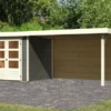 KARIBU Gartenhaus Askola 2, Terragrau, Fichtenholz 19mm, 504,5 X 217 X 211 Cm, Flachdach, Seitlicher Anbau 2,8m Mit Rückwand