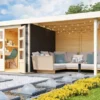 KARIBU Gartenhaus Askola 3,5, Terragrau, Fichtenholz 19mm, 528,5 X 246 X 211 Cm, Flachdach, Seitlicher Anbau 2,8m Mit Rückwand