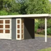 KARIBU Gartenhaus Kerko 5, Terragrau, Fichtenholz 19mm, 554 X 246 X 210 Cm, Flachdach, Anbau 2,4m