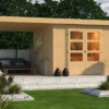 KARIBU Gartenhaus Kerko 6, Naturbelassen, Fichtenholz 19mm, 558 X 306 X 216 Cm, Flachdach, Anbau 2,4m