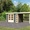KARIBU Gartenhaus Kerko 5, Terragrau, Fichtenholz 19mm, 591,5 X 246 X 210 Cm, Flachdach, Anbau 2,8m